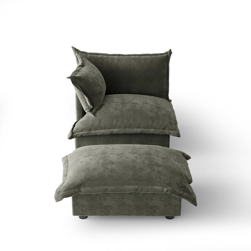 Casual 40"W Oversized Soft Comfy Cloud Chenille Chaise Lounge with Ottoman