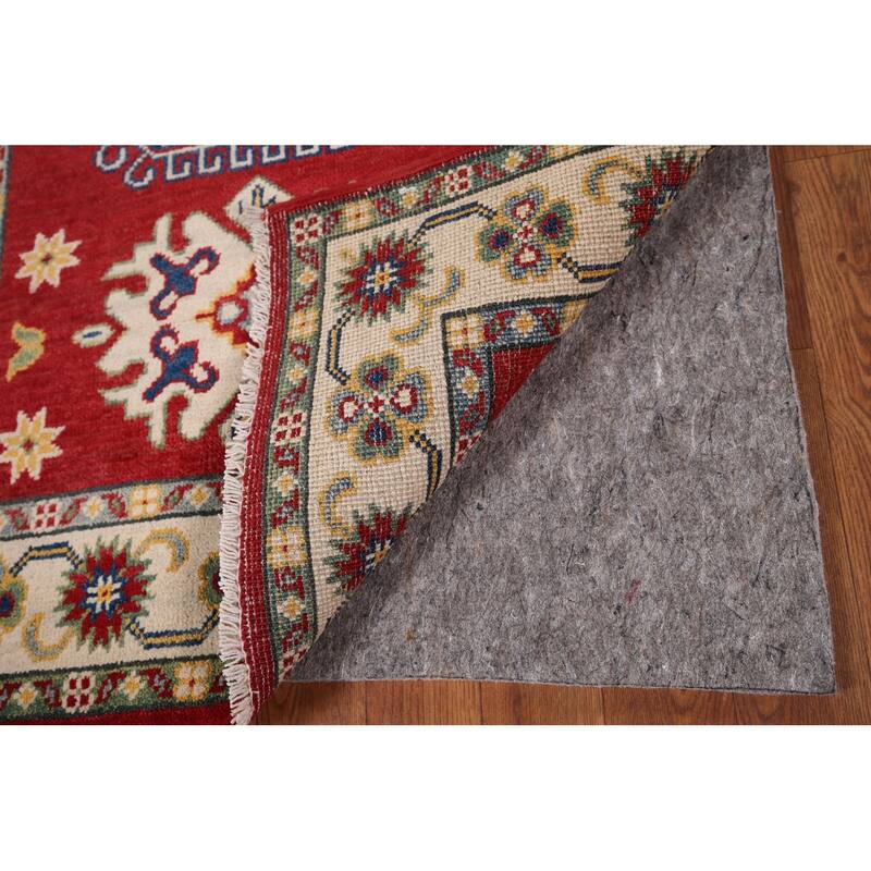 Red Geometric Kazak Foyer Rug Handmade Wool Carpet - 2'10" x 4'1"
