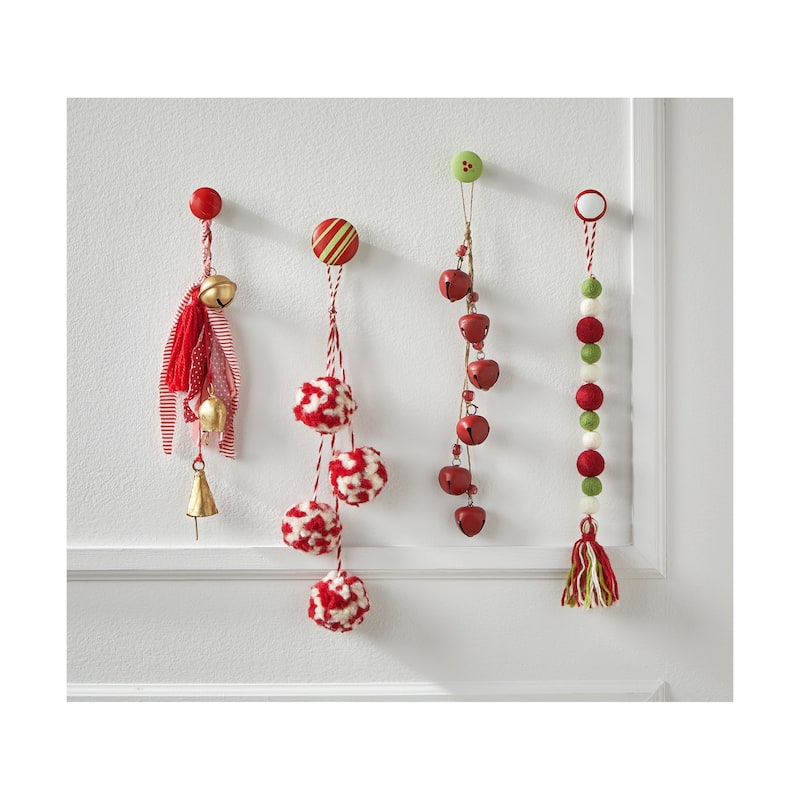 Bell and Bead Swag Decorative Bells - Red Iron Christmas Decor, 12" H x 1.2" L x 1.2" W, Easy Dust Clean