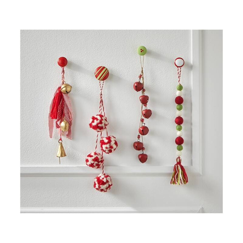 Bell and Tassel Swag Decorative Bells for Christmas - Red Acrylic 12" H x 1.2" L x 1.2" W - Easy Dust Clean