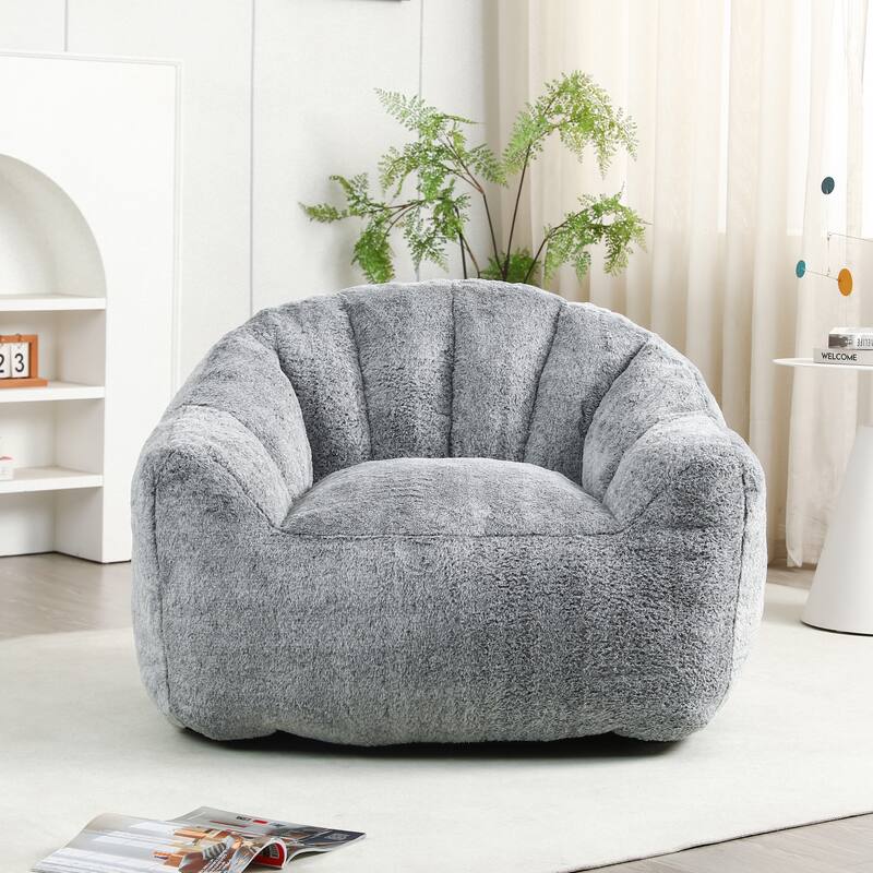 Faux Fur Shell-Shaped Bean Bag Chair, Oversized Adults Bean Bag Sofa, Bean Bag Lazy Chair with Armrests for Gaming, Reading - Dark Gray