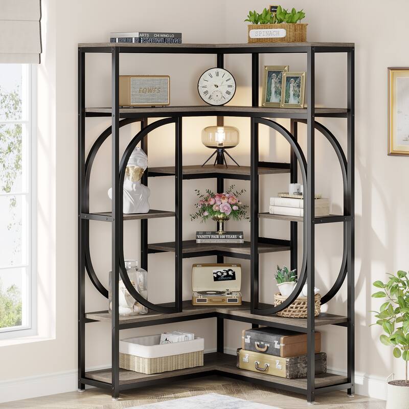 L-Shaped Corner Tall Bookshelf Bookcase for Living Room