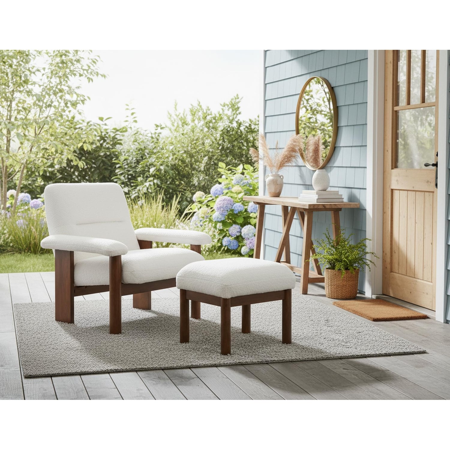 Homy Casa Entryway Accent Chair with Ottoman, Mid-Century Lounge Set