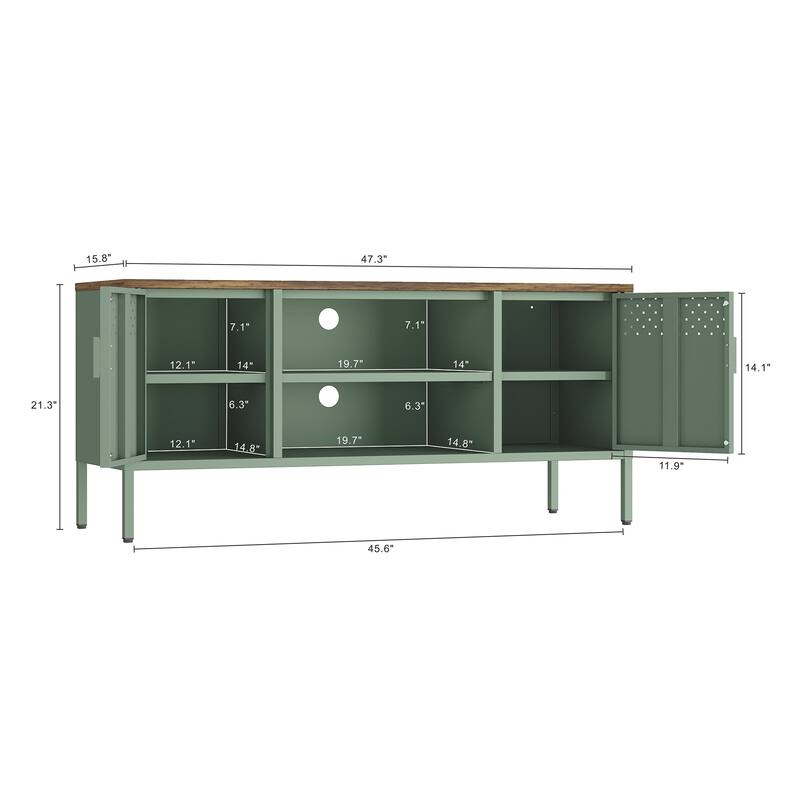 Metal Storage Cabinet with Wood Top and 6 Shelves for 40 Inch TV