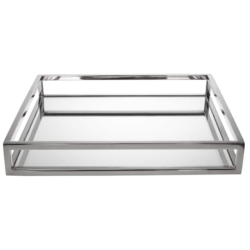 HomeRoots 14" White and Silver Square Metal Serving Tray