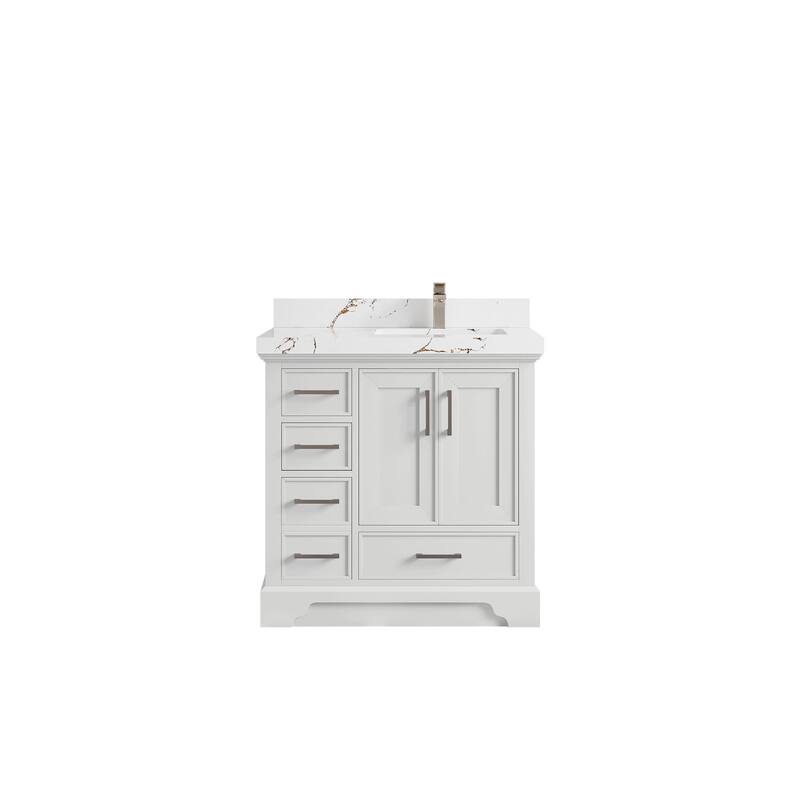 Willow Collections 36 x 22 Charlotte D Right Offset Sink Bathroom Vanity with Countertop - 2"Viola Brown - White