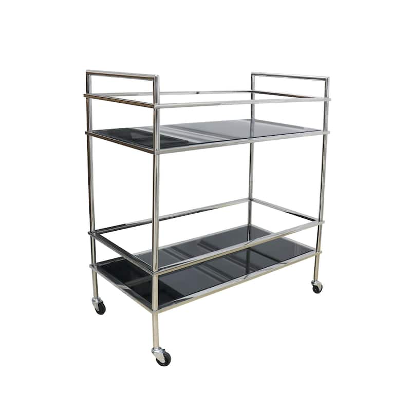 Pasargad Home Luxe Serving Table with Wheels, Black - W28"xD14"xH31" - Black