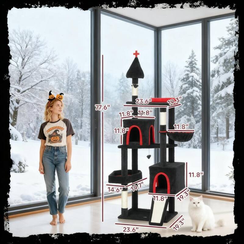 78"Cat Tree Cat Tower with Coffin Bed