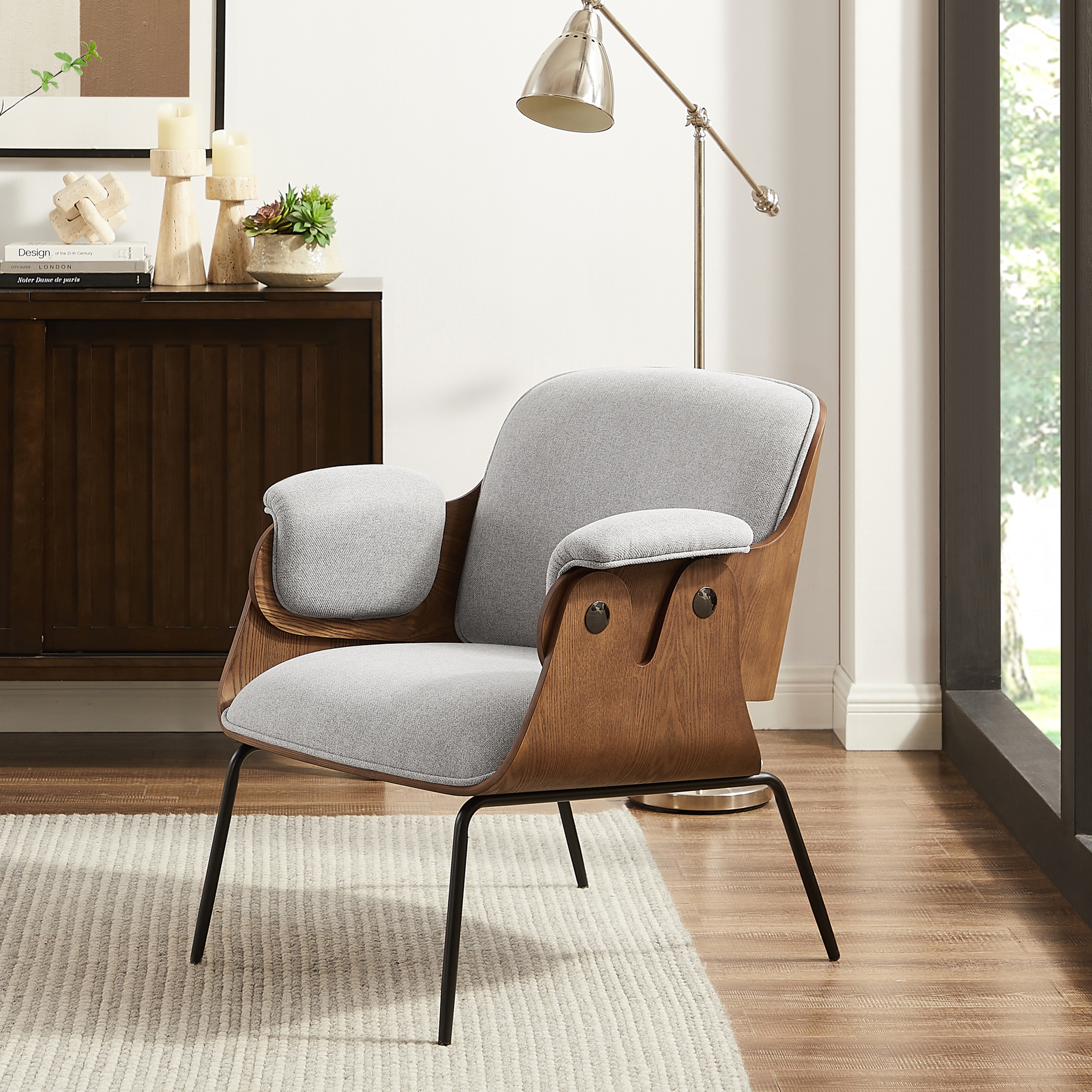 Art Leon Mid-Century Modern Fabric and Wood Accent Arm Chair