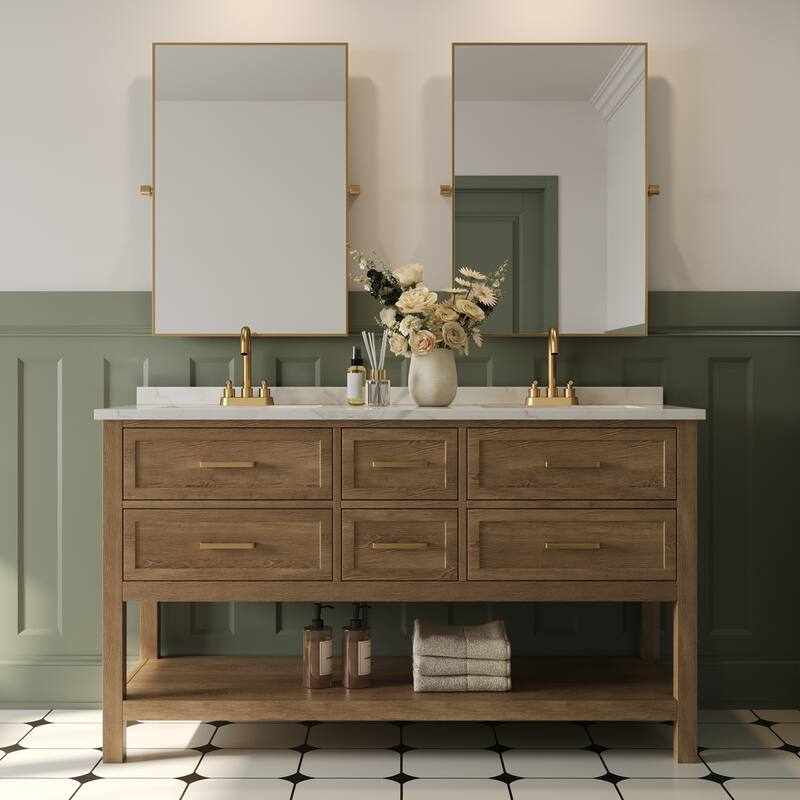 4" Centerset 3 Holes Double Handle 360° Swivel Bathroom Sink Faucet