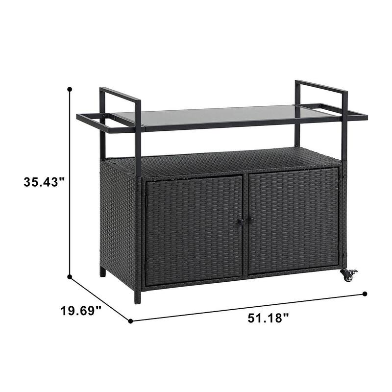 Outdoor Wicker Serving Cart Prep Station with Storage and Organization Space