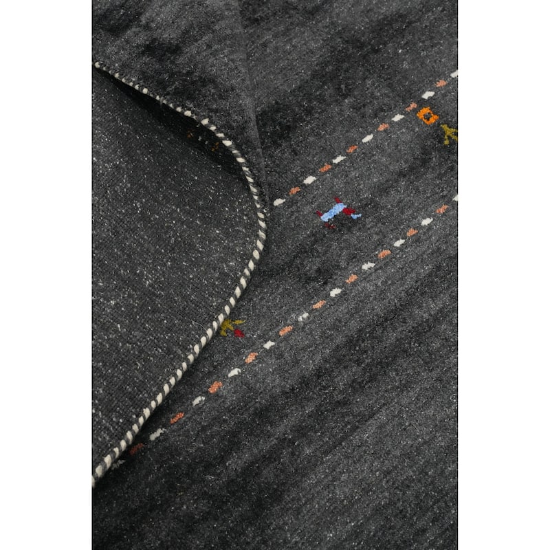Hand Knotted Oriental 100% Wool Carpet Tribal Animal Pictorial Greys & Charcoal Gabbeh Area Rug - 7' 11'' X 5' 0''