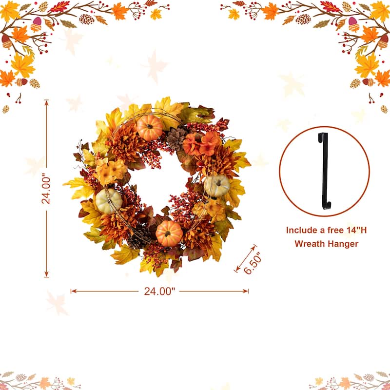 Glitzhome Fall Maple Leaf Sunflower Garland & Dahlia Pumpkin Wreath