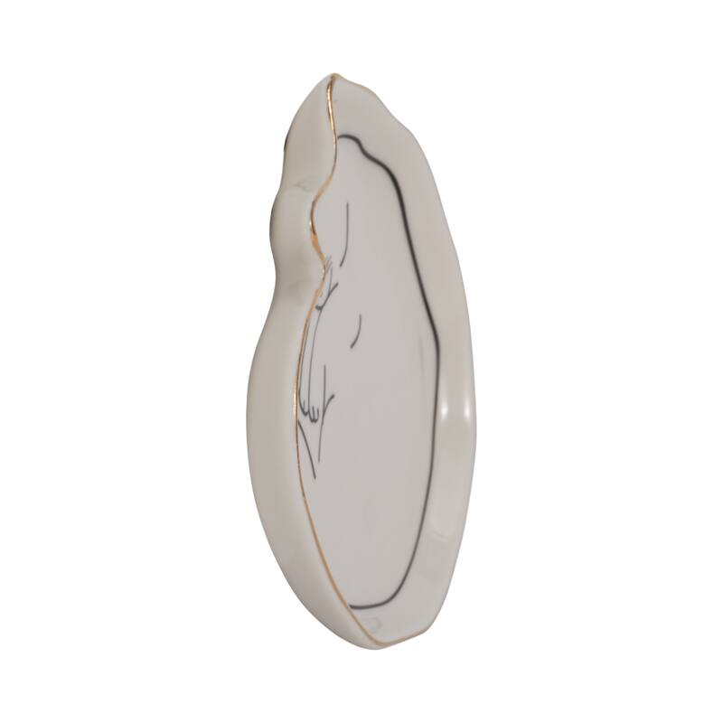 Sagebrook Home Dog and Cat Trinket Tray With Gold Detail, White/Black