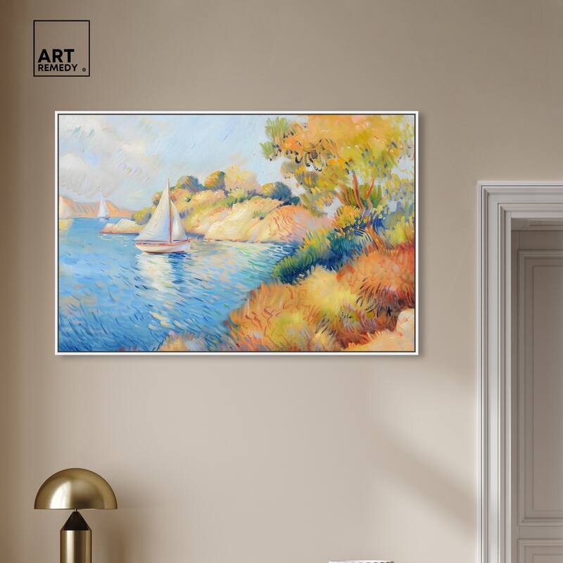 Art Remedy Sail Off In The Morning Framed Impressionism 1 Piece Canvas Wall Art /Monet And Van Gogh Inspired Art