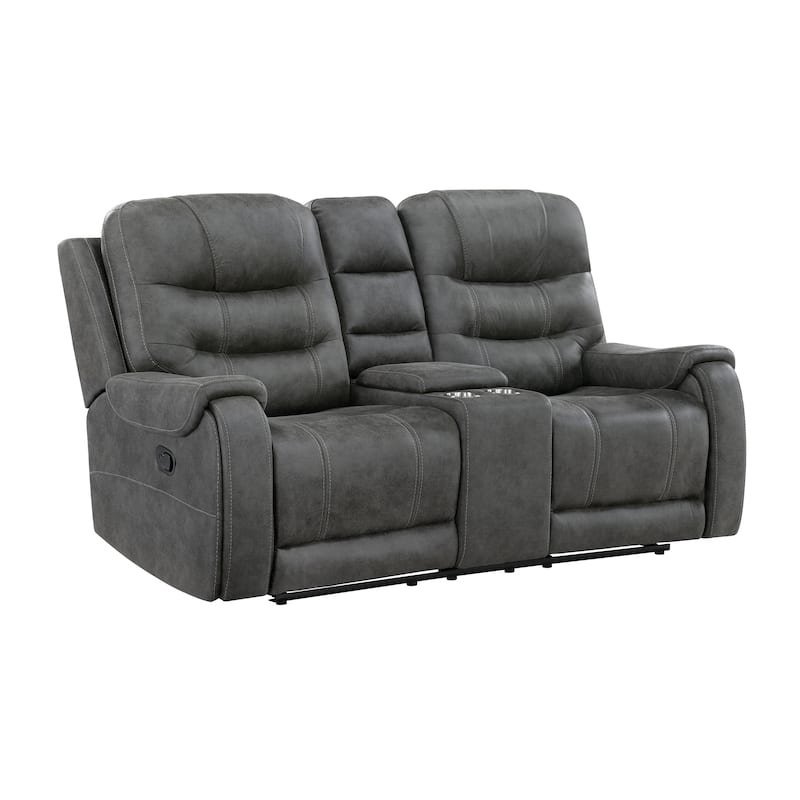 Fremont & Park Gerald 76.5" Microfiber Manual Double Reclining Loveseat with Console - Dark Gray