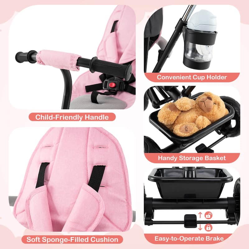 Costway Toddler Tricycle, 7 in 1 Push Trike with Adjustable Canopy