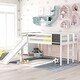 preview thumbnail 1 of 5, Twin size Loft Bed Wood Bed with Slide, Stair and Chalkboard,White