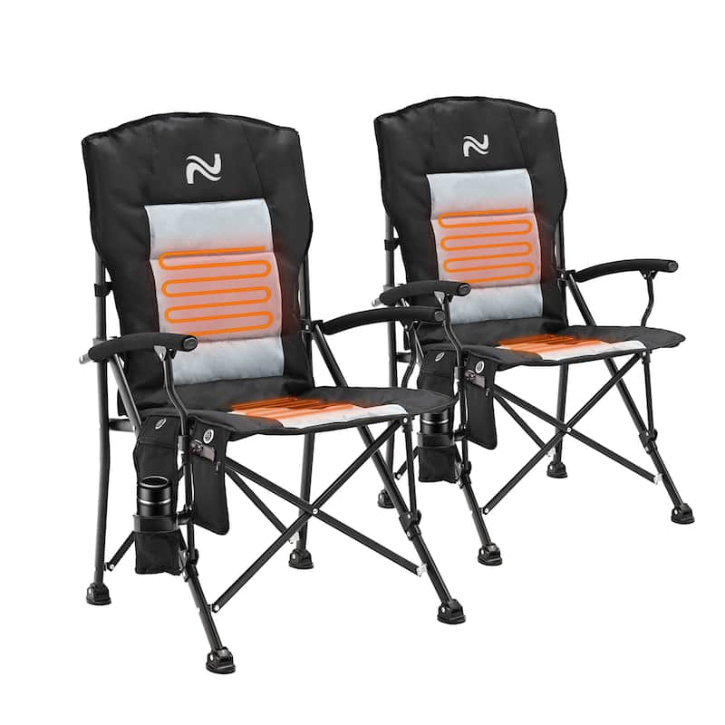 DoCred Portable Heated Camping Chair, Outdoor Wide Folding Chair - Black-2Pack