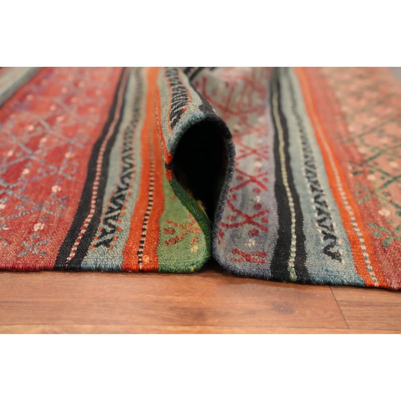 Hand Woven Oriental 100% Wool Carpet Southwestern Tribal Multi-Colored Kilim Area Rug - 9' 9'' X 5' 11''