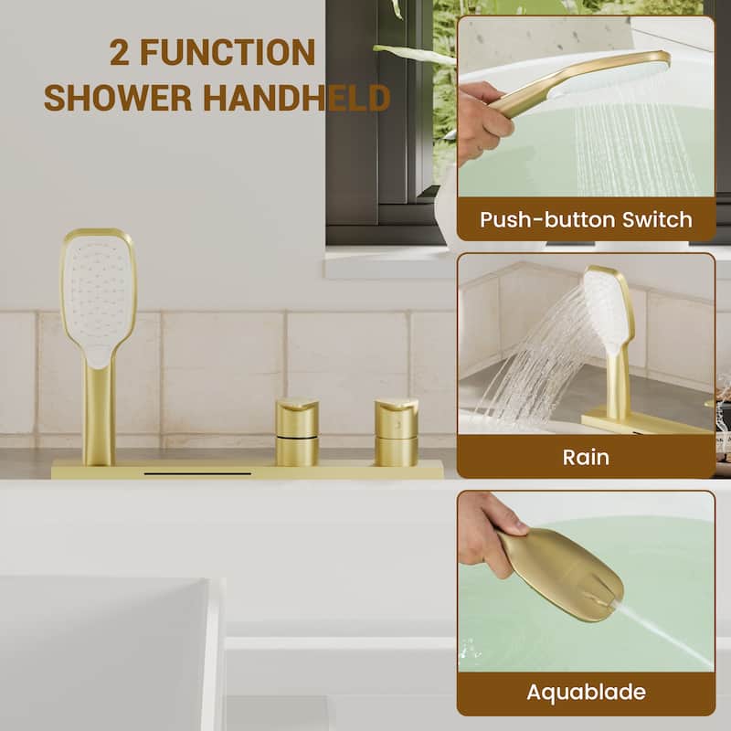 Bathtub Faucet Pressure Balanced 2-Handle Deck-Mount Waterfall Roman Tub Faucet with Handheld Shower Valve Included