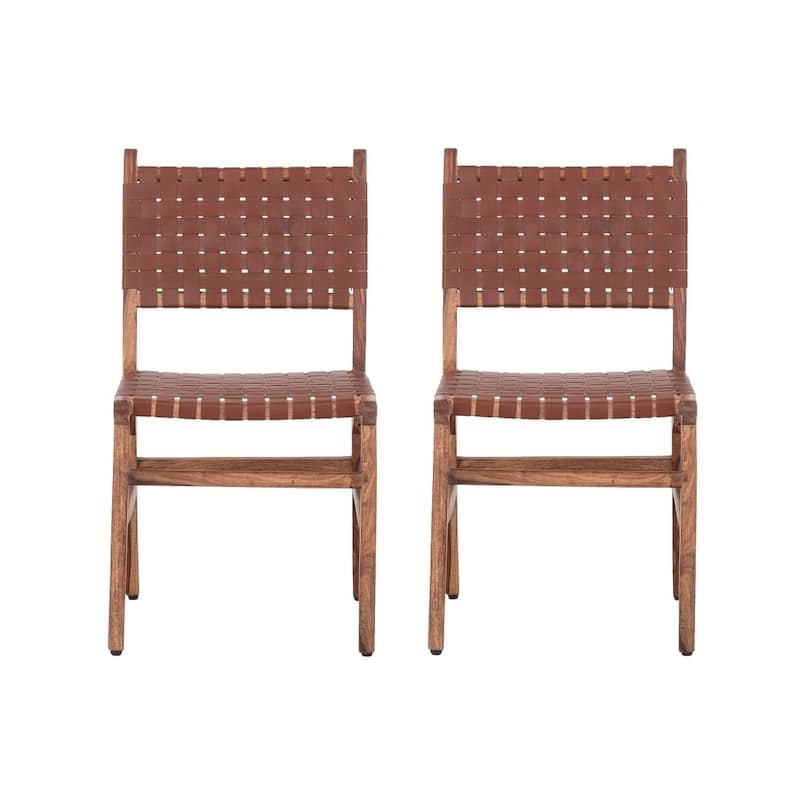 Orson Solid Wood Dining Chair with Brown Woven Leather Back/Seat (set of 2) - Single - Brown