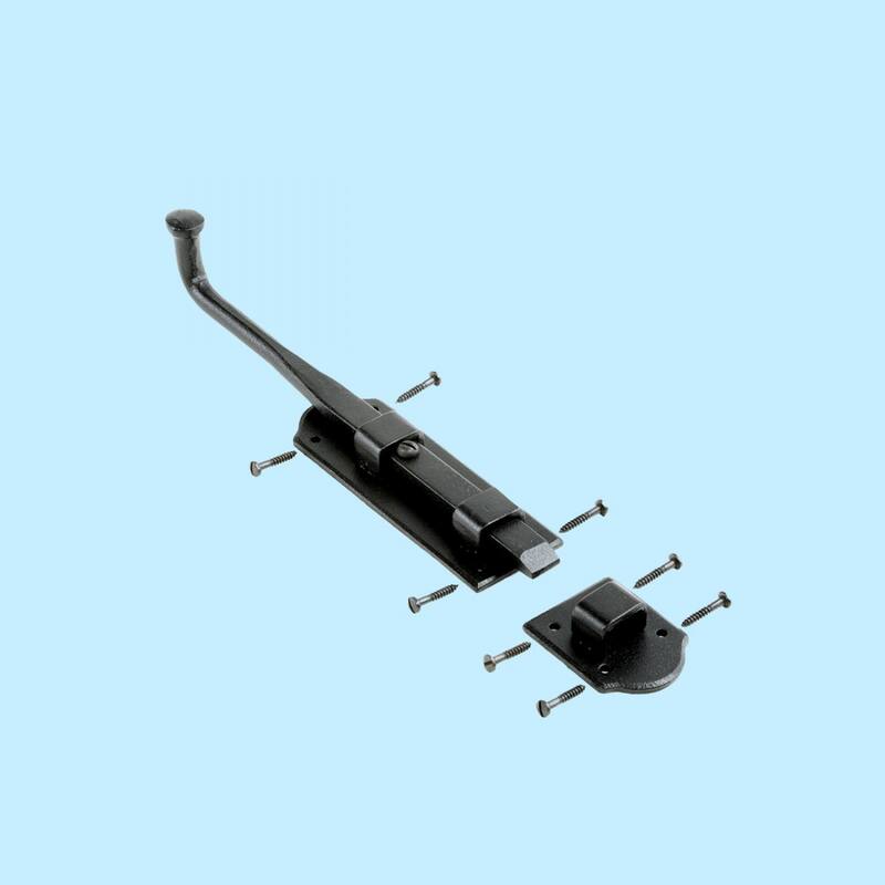 Black Iron Slide Bolt Latch 9" Ball Tip Style Slide Bolt with Mounting Hardware Renovators Supply