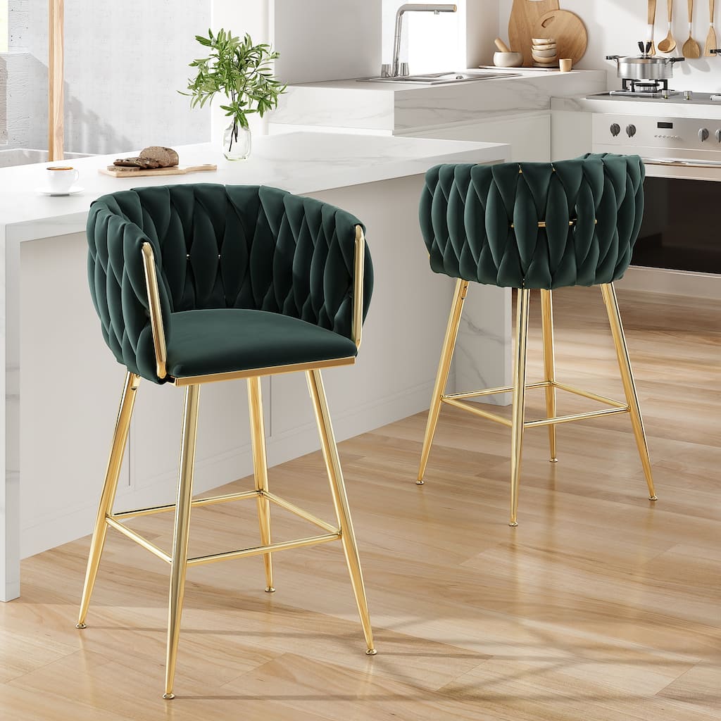 Counter Height Bar Stools Set of 2, 26 Inch Modern Mid-Century Kitchen Island Stools with Backs & Metal Legs