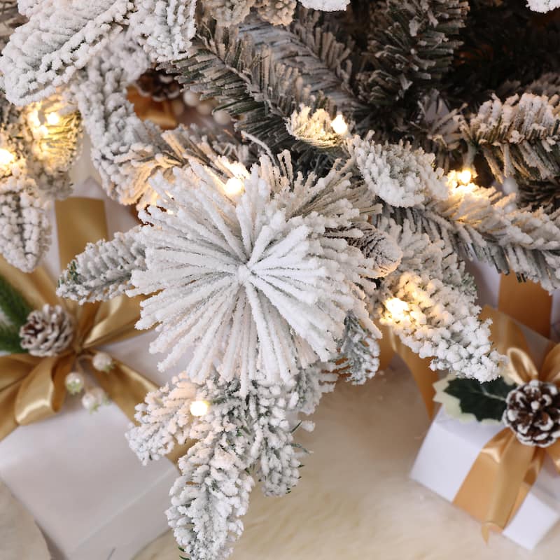 7.5Ft Pre-Lit Hinged Snow Flocked Slender Artificial Pine Christmas Tree - 90" H x 48.8" Diameter