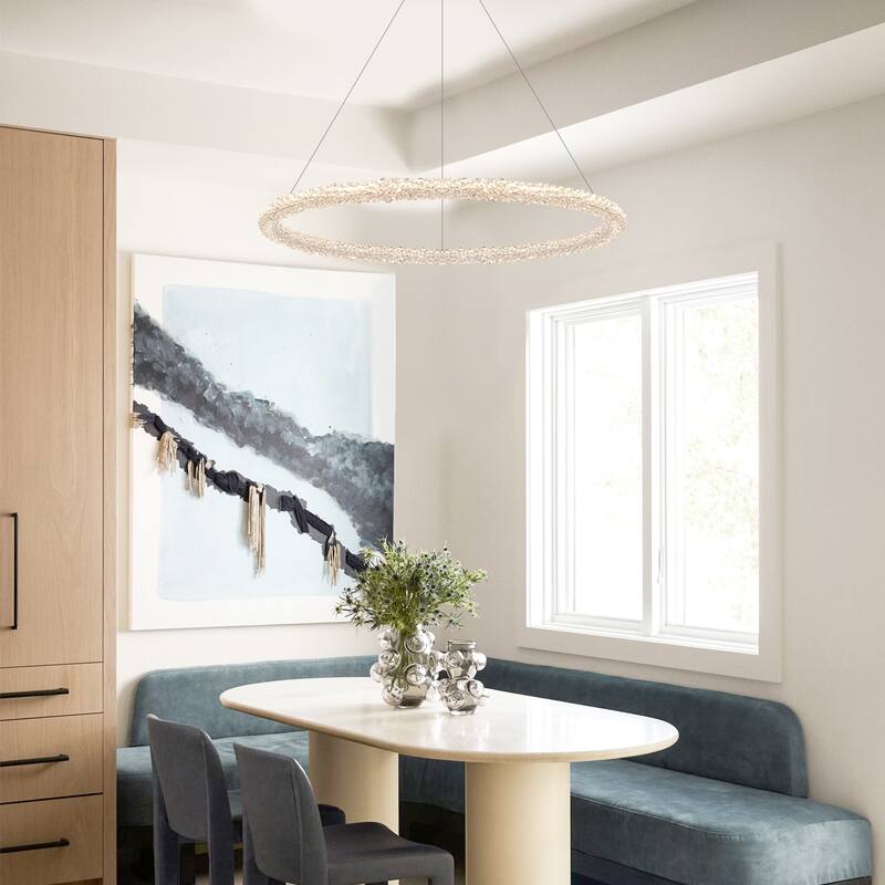 Modern Gold Crystal LED Chandelier, Dimmable Ring Light