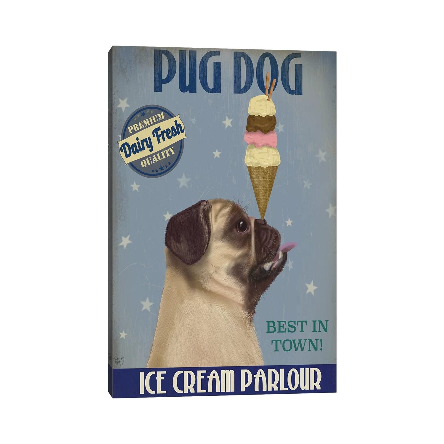 iCanvas "Pug, Fawn, Ice Cream" by Fab Funky Canvas Print