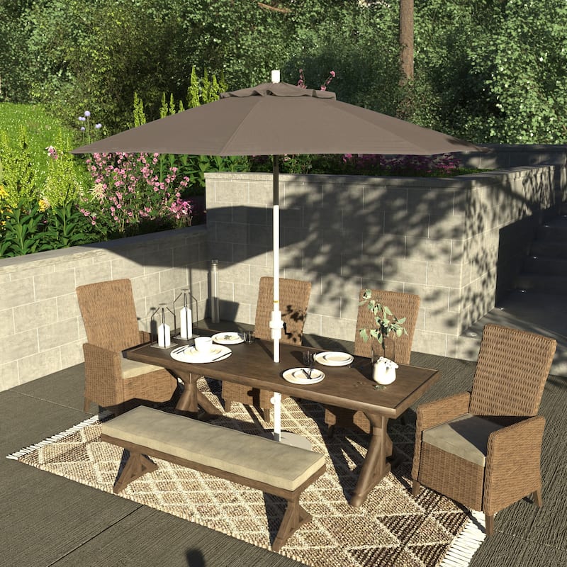 California Umbrella 9' Rd.Crank Lift, Collar Tilt, Aluminum Pole, Fiberglass Rib Patio Umbrella, White Finish, Sunbrella Fabric - Spectrum Dove