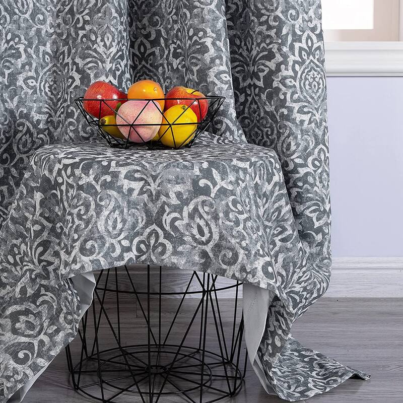DriftAway Frances Linen Blend Damask Printed Blackout Curtain