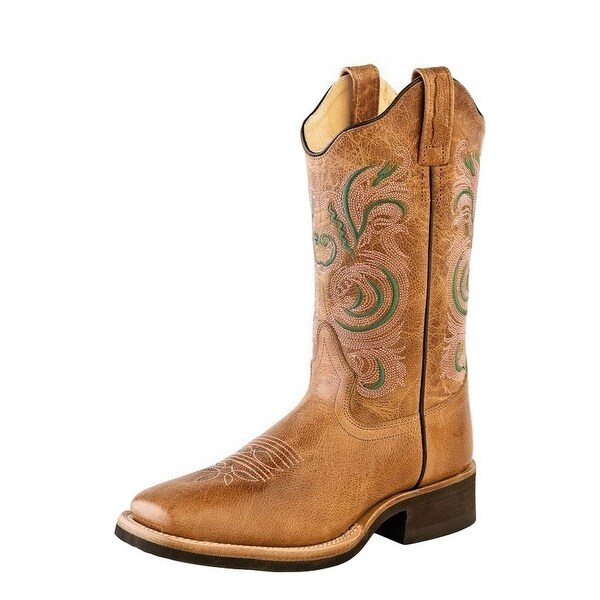 Old West Cowboy Boots Womens Scallop Broad Square Toe Tan Fry
