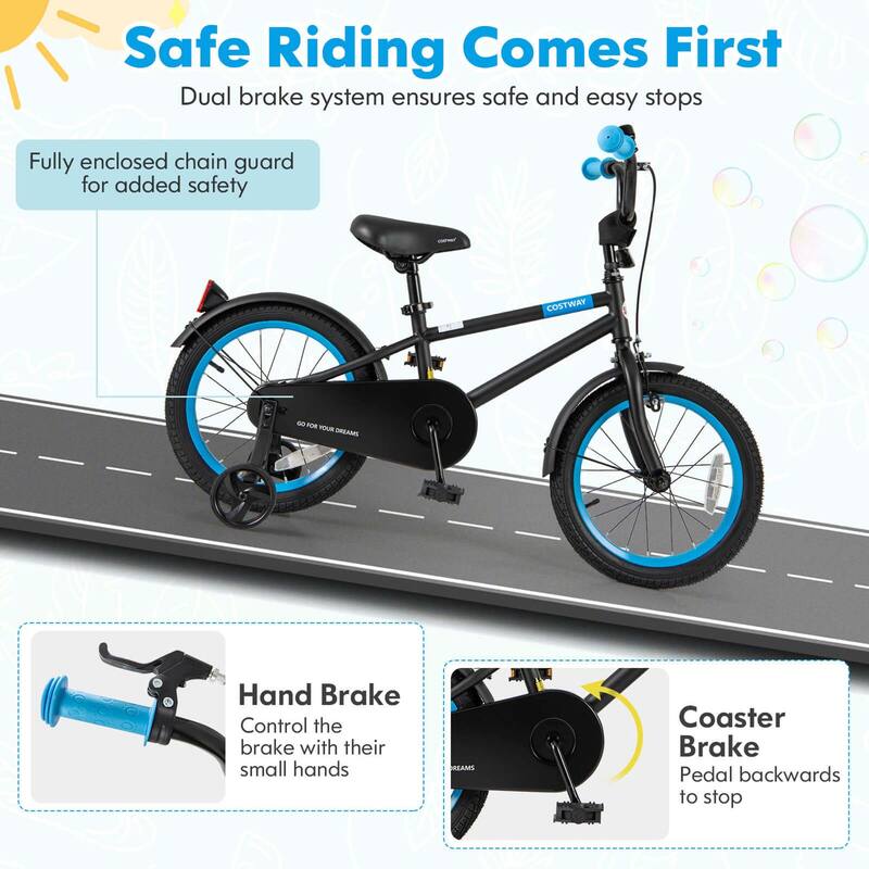 Costway 16" Kids Bike with Adjustable Saddle Handlebar Removable