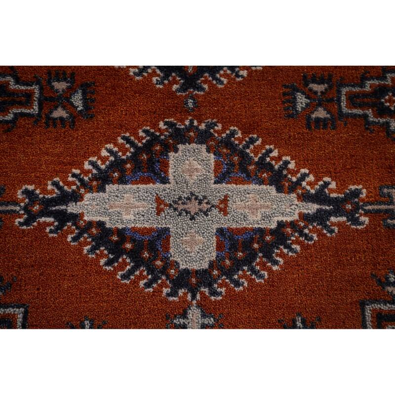 Orange Geometric Viss Indian Area Rug Hand-Knotted Wool Carpet - 4'0"x 6'3"