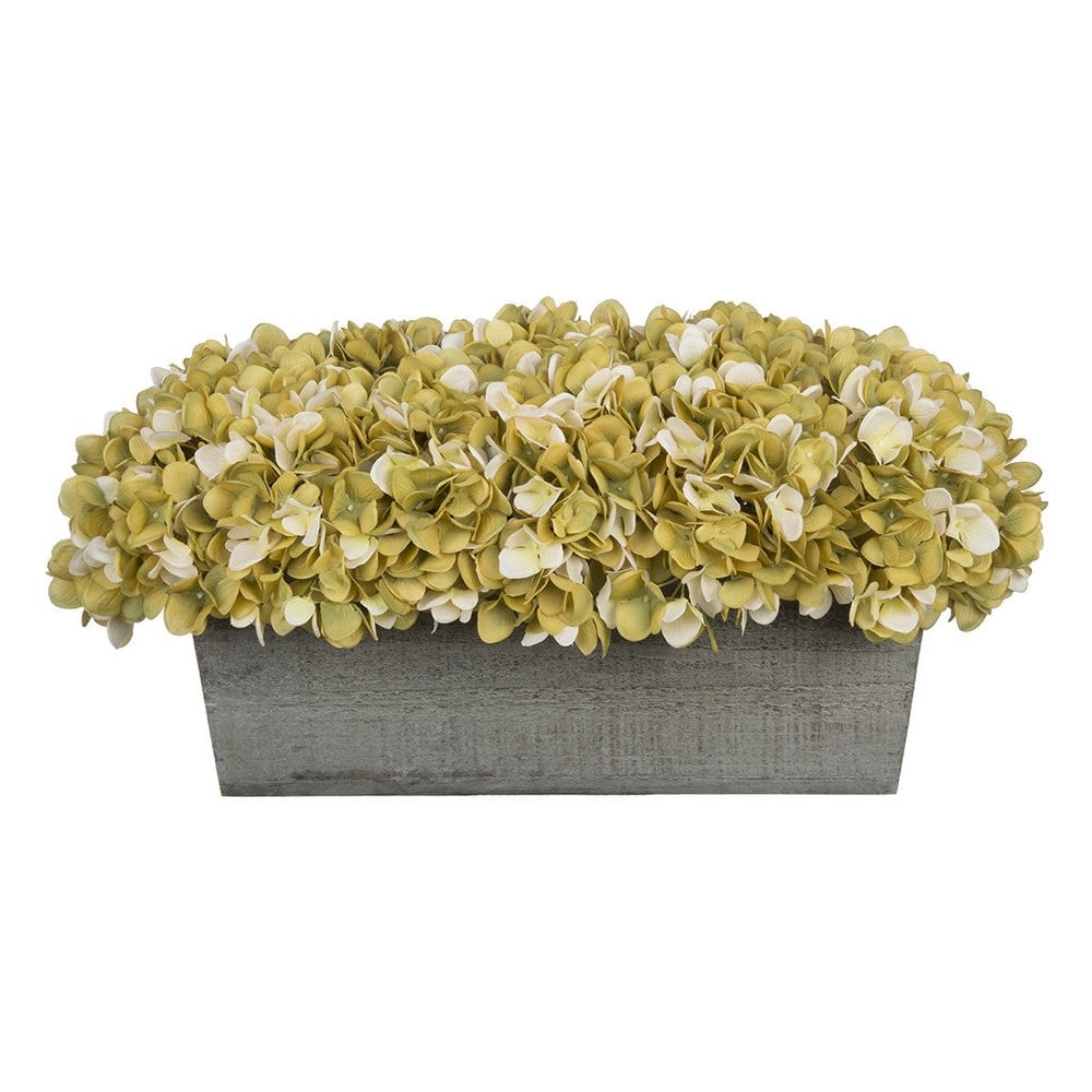 Faux Hydrangeas in Grey Wood Washed Ledge Planter