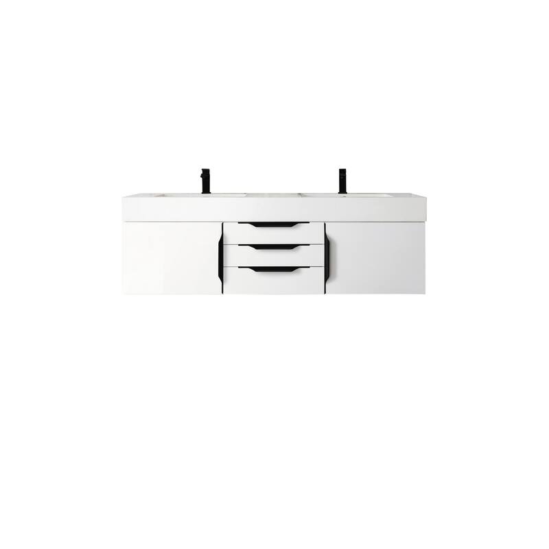 James Martin Vanities Mercer Island 59" Double Vanity, Glossy White with Matte Black Hardware