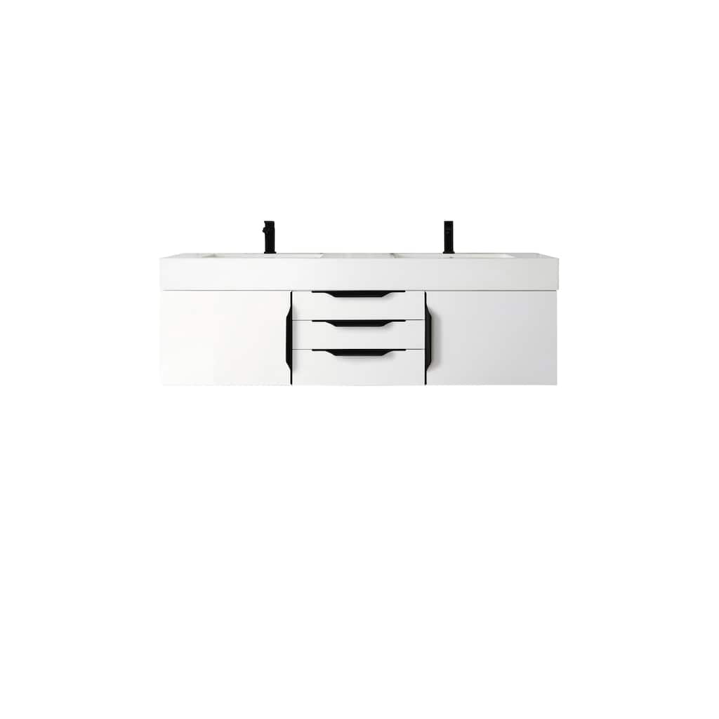James Martin Vanities Mercer Island 59" Double Vanity, Glossy White with Matte Black Hardware