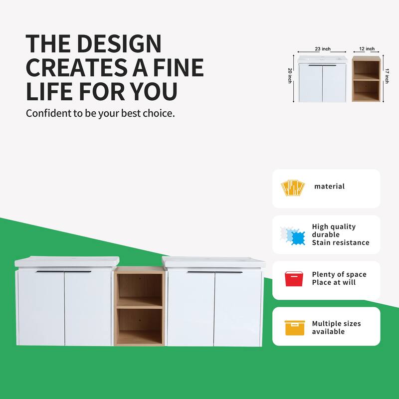 BNK 12/24/36/48/60 Inch Wall-Mounted Bathroom Vanity, Bathroom Cabinet with Doors or Side Shelves