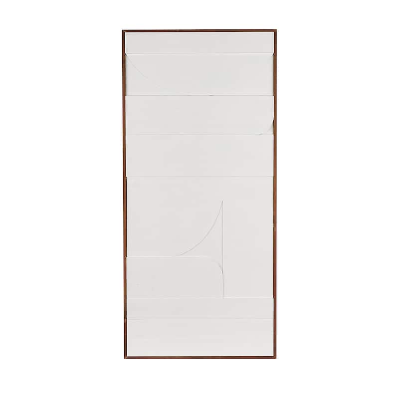 White Wood Dimensional Geometric Shaped Geometric Wall Decor with Brown Wooden Frame