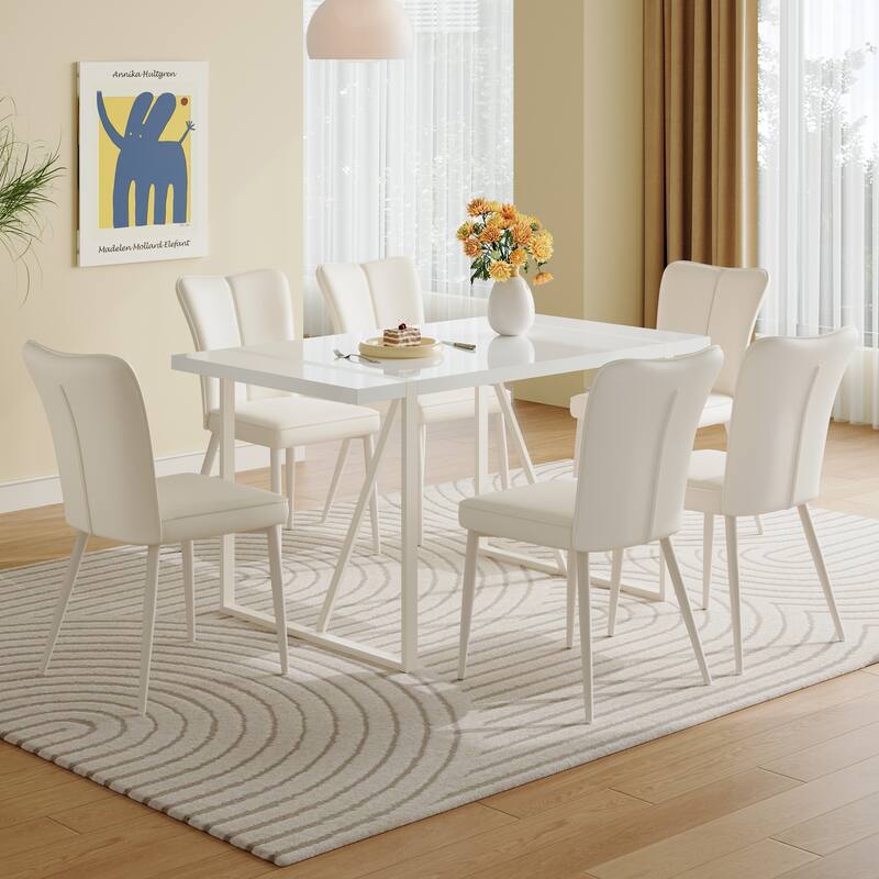 Modern Style Dining Set with Rectangular Table and Vertical Line Dining Chairs