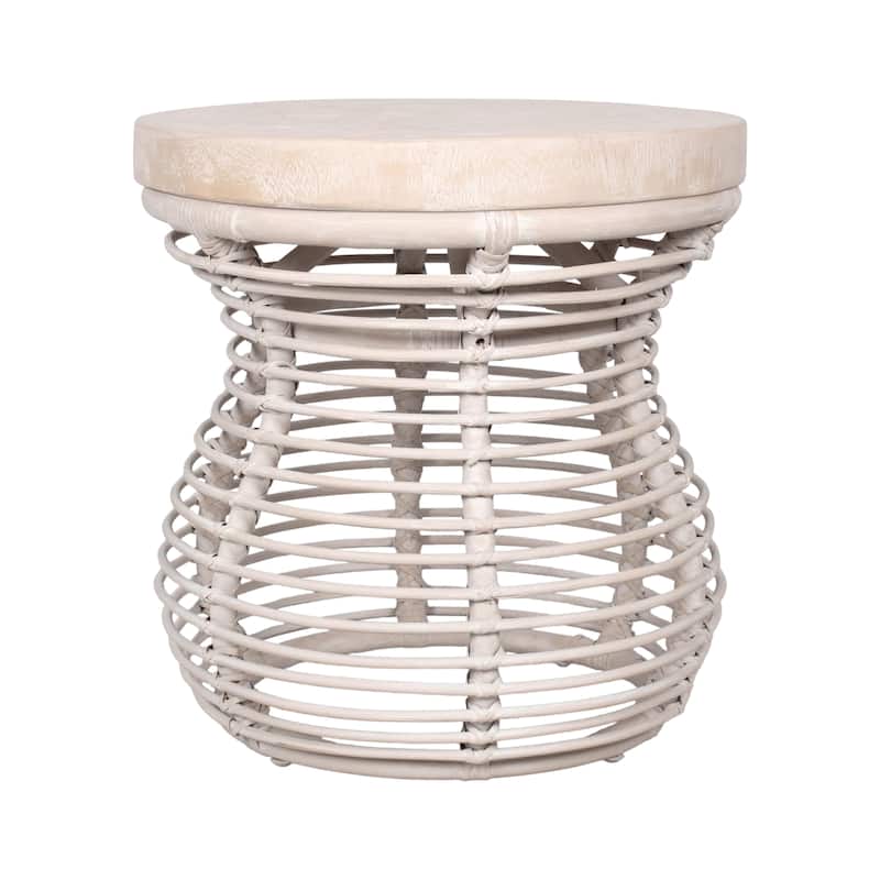 Orinda Rattan Hourglass Side Table with Solid Wood Top by East at Main