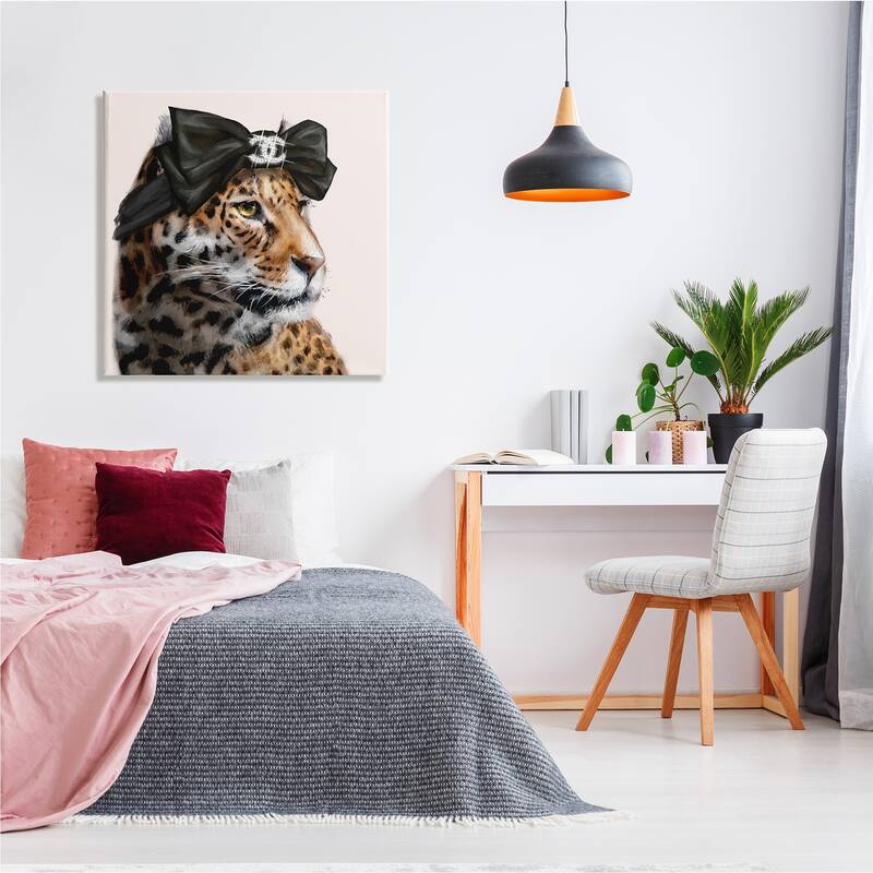 Stupell Fashion Leopard Chic Animal Black Bow Glam Canvas Wall Art - Yellow