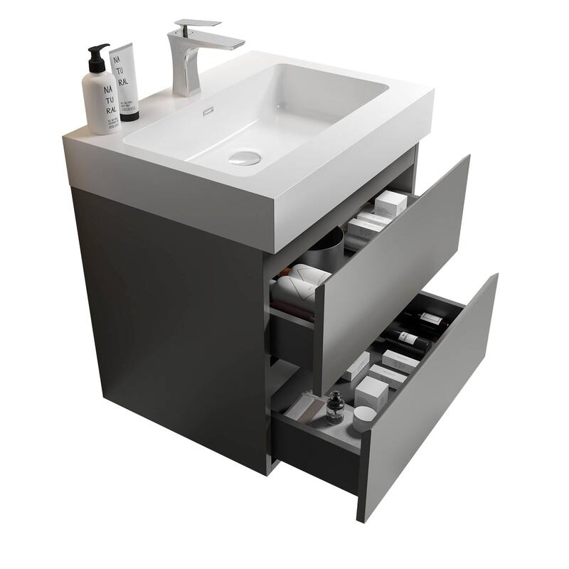 24"Bathroom Vanity with Sink,Storage Wall Mounted Floating Bathroom Vanity,One-Piece White Sink Basin without Drain and Faucet