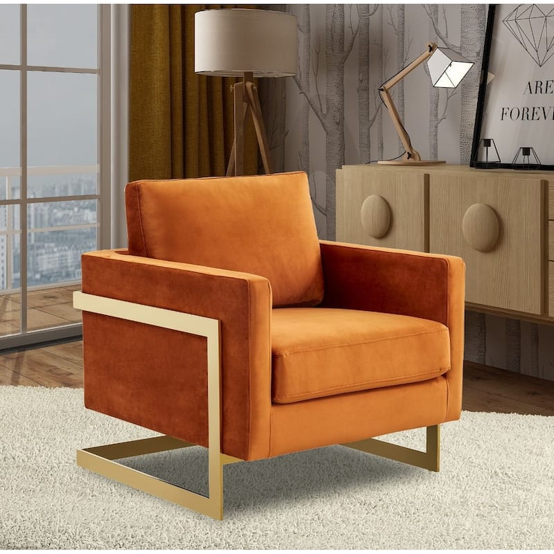 Lincoln Modern Velvet Upholstered Accent Designer Lounge Chair with Gold Frame for Living Room, Bedroom and Home Office - 34"