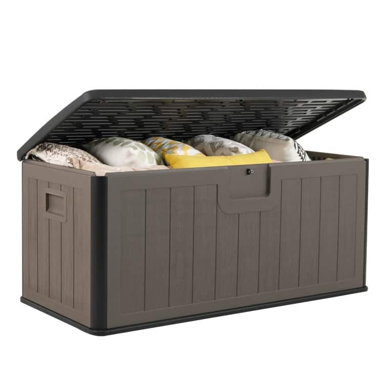 HDPE Outdoor Storage Deck Box with Aluminum Lid and Bench Top - 51" x 25" x 23" - Black-Brown