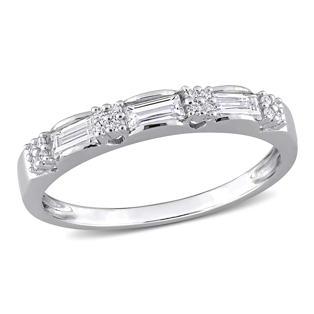 Miadora 2/5ct DEW Baguette-cut Moissanite Semi-Eternity Wedding Band Ring in Sterling Silver