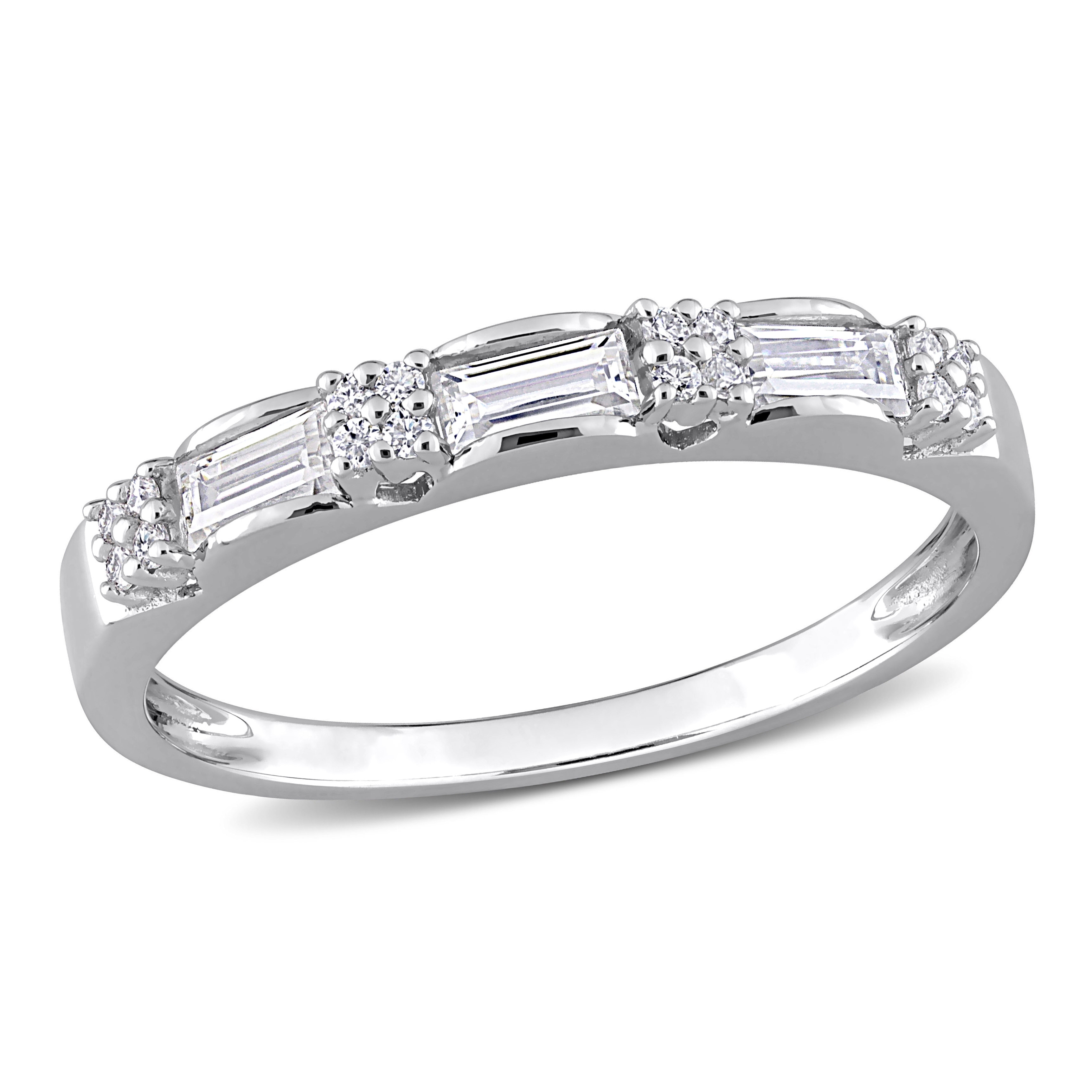 Miadora 2/5ct DEW Baguette-cut Moissanite Semi-Eternity Wedding Band Ring in Sterling Silver