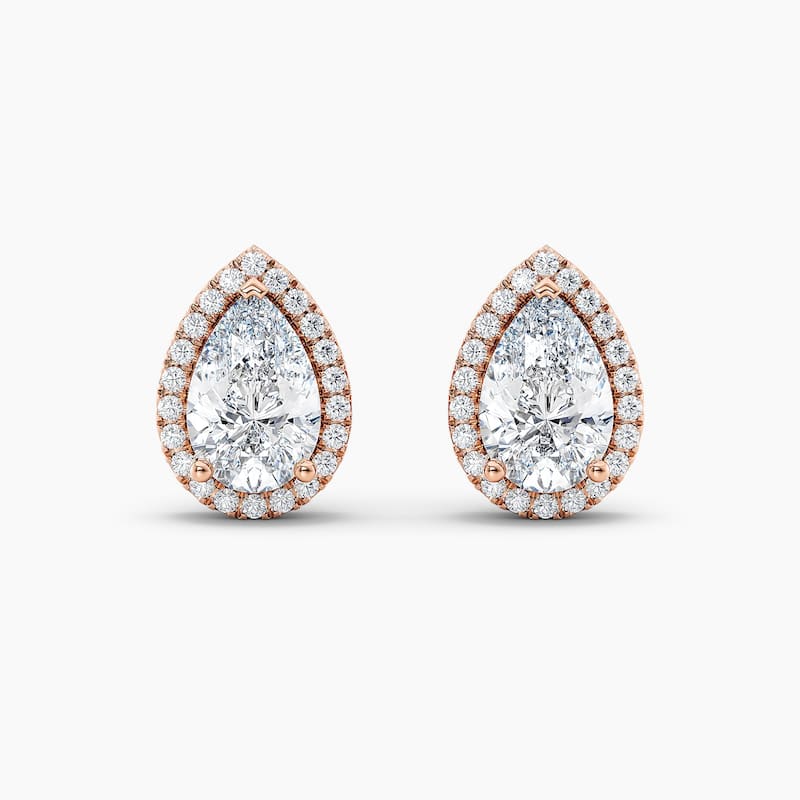 Auriya 14k Gold Lab Grown Halo Pear Diamond Stud Earrings 0.50 to 8.00 ct. tw. Push-Back (F-G VS) - White - Rose - 8.80ct. tw.